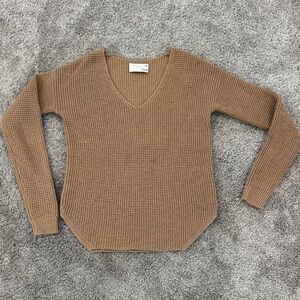 Aritzia V-Neck Waffle Knit Sweater - Camel Brown